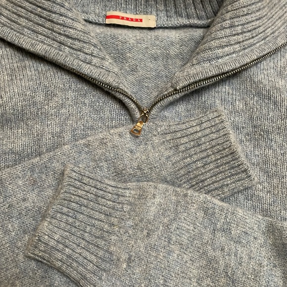 Prada Men's Wool Quarter Zip Sweater Turtleneck Winter Blue Pullover Size 52 - Picture 9 of 13